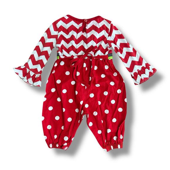 Rare Editions Red Chevron & Polka Dot Ruffle Baby Romper 12–18M Holiday Outfit - Picture 6 of 8